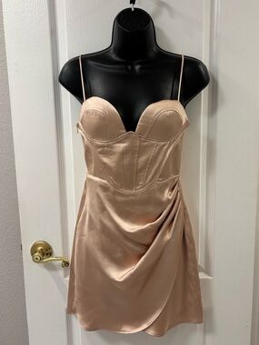 NWT Zara Satin Effect Corset Mini Dress Champagne Side Draping S